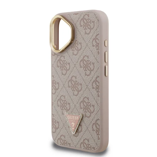  iPhone 16 Rózsaszín Guess PU 4G Strass Háromszög Logo Állvány Kamera Keretes MagSafe Tok - 5