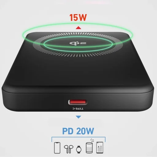 SBS Mag Power Qi2 5000 mAh Powerbank kompatibilis MagSafe - Fekete - 3