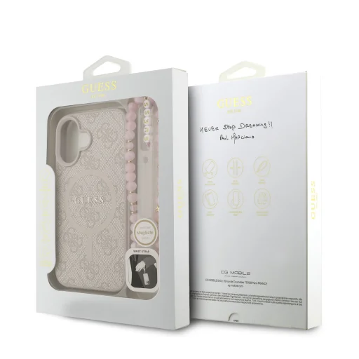  iPhone 16 Pink Guess PU bőr 4G Színes Gyűrűs Pánt MagSafe Tok - 7