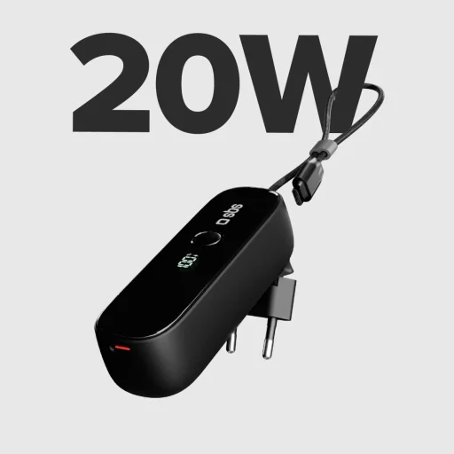 SBS Hybrid PD 20W 5000mAh Power Bank beépített kábellel és összecsukható dugóval - Fekete - 2