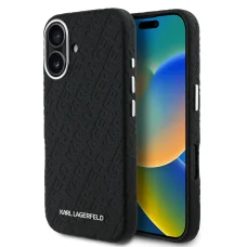  iPhone 16 Fekete Karl Lagerfeld Grained PU Repeated Logo MagSafe tok