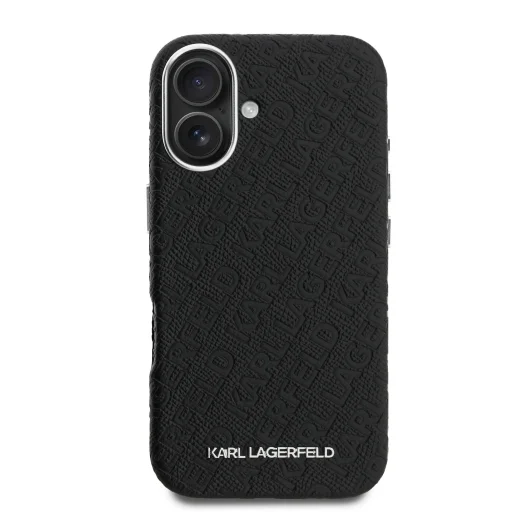  iPhone 16 Fekete Karl Lagerfeld Grained PU Repeated Logo MagSafe tok - 3