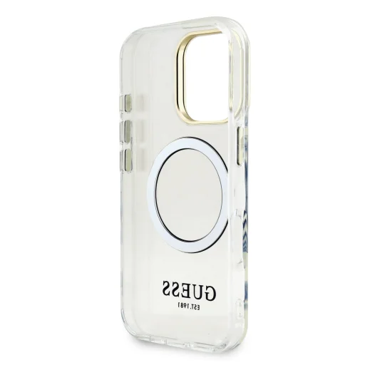  iPhone 16 Pro Max Átlátszó Guess IML Arany Keretes Állványos Kamera Keret MagSafe Tok - 6