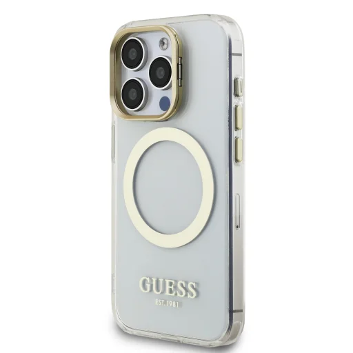 Guess IML Arany Kontúros Kitámasztós Kamera Keretes MagSafe tok iPhone 15 Pro Átlátszó - 2