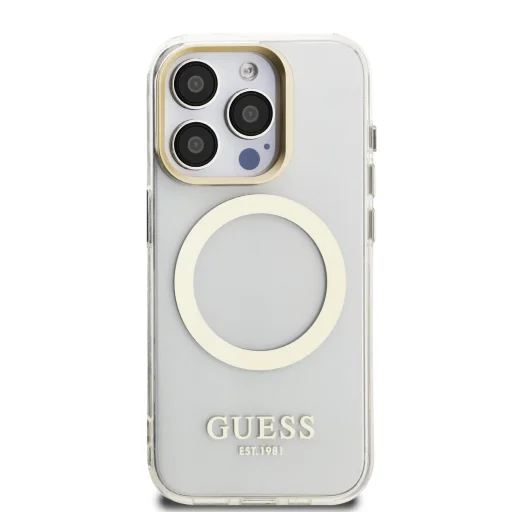 Guess IML Arany Kontúros Kitámasztós Kamera Keretes MagSafe tok iPhone 15 Pro Átlátszó - 3