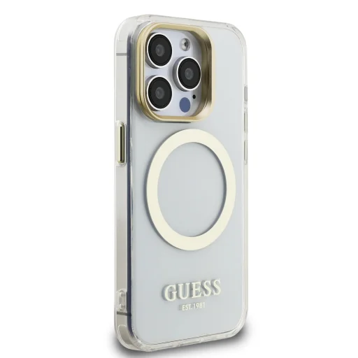 Guess IML Arany Kontúros Kitámasztós Kamera Keretes MagSafe tok iPhone 15 Pro Átlátszó - 4