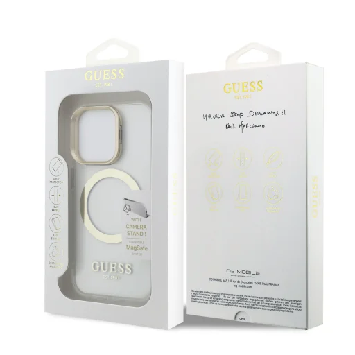 Guess IML Arany Kontúros Kitámasztós Kamera Keretes MagSafe tok iPhone 15 Pro Átlátszó - 7