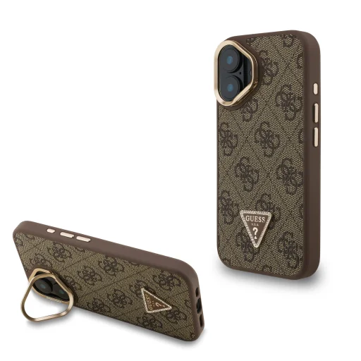  iPhone 16 Barna Guess PU 4G Strass Triangle Logo Stand Camera Frame MagSafe tok - 1