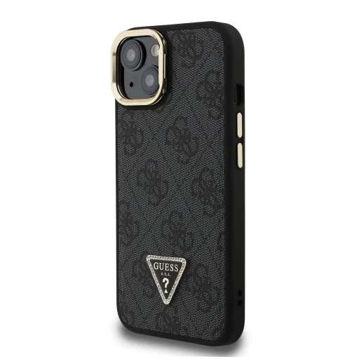  iPhone 13 Fekete Guess PU 4G Strass Triangle Logo Stand Camera Frame MagSafe tok - 2