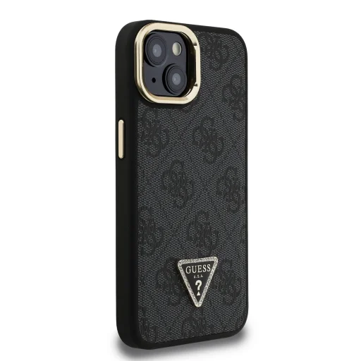  iPhone 13 Fekete Guess PU 4G Strass Triangle Logo Stand Camera Frame MagSafe tok - 4