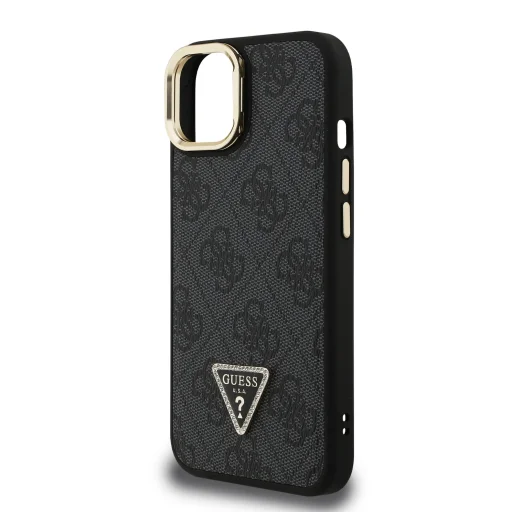  iPhone 13 Fekete Guess PU 4G Strass Triangle Logo Stand Camera Frame MagSafe tok - 5