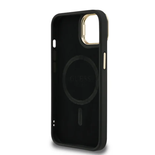  iPhone 13 Fekete Guess PU 4G Strass Triangle Logo Stand Camera Frame MagSafe tok - 6