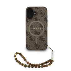  iPhone 16 Barna Guess PU bőrből készült 4G színes gyűrűs pántos MagSafe tok