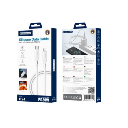 JELLICO kábel B24 USB-C - Lightning PD 30W 1M Fehér - 1