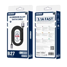 JELLICO kábel B27 USB-C 3.1A 1M Fekete