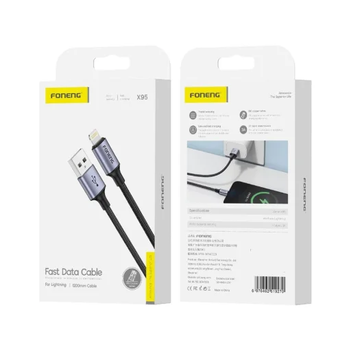 FONENG kábel X95 Lightning 3A 1.2M Fekete - 1