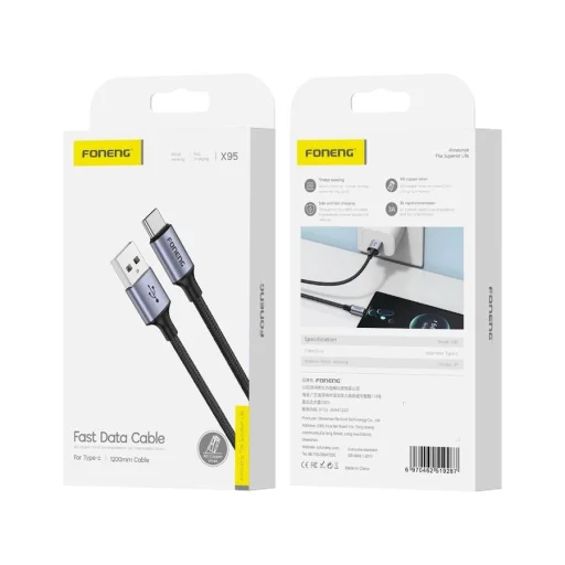 FONENG kábel X95 USB-C 3A 1.2M Fekete - 1