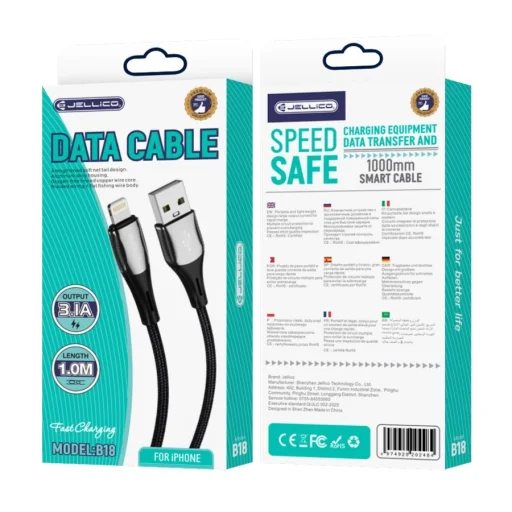 JELLICO kábel B18 Lightning 3.1A 1M Fekete - 1