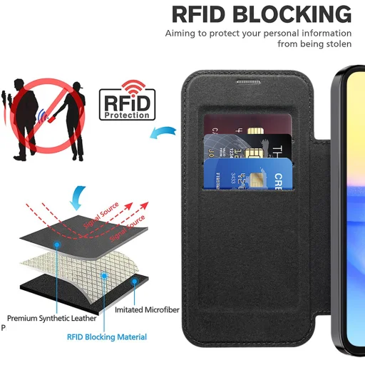  Techsuit - SmartMag Könyves Tok - Samsung Galaxy A15 4G / A15 5G - Fekete tok - 5