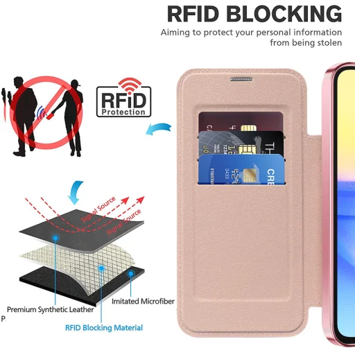  Techsuit - SmartMag könyvtok - Samsung Galaxy A15 4G / A15 5G - Rózsaszín tok - 5