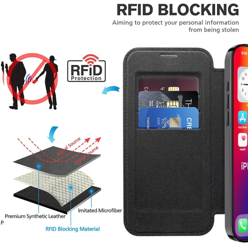  Techsuit - SmartMag könyv tok - iPhone 16 Pro - Fekete - 5