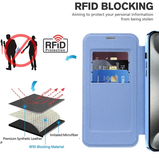  Techsuit - SmartMag Könyvszerű Tok - iPhone 15 Pro - Világoskék tok - 4