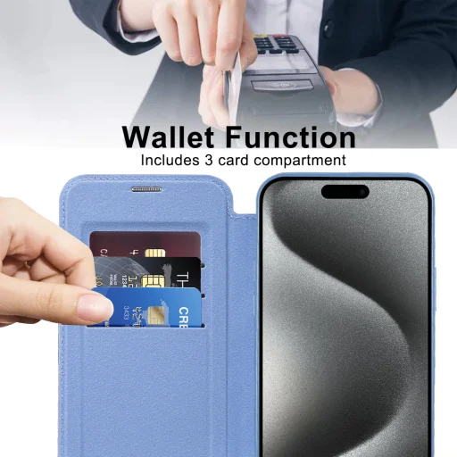  Techsuit - SmartMag Könyvszerű Tok - iPhone 15 Pro - Világoskék tok - 5