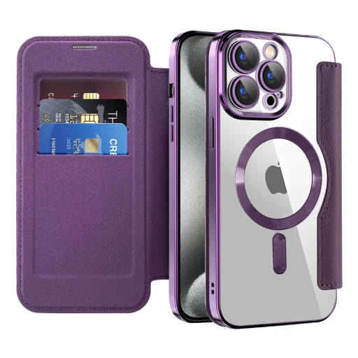  Techsuit - SmartMag könyvtok - iPhone 15 Pro - Lila tok - 1