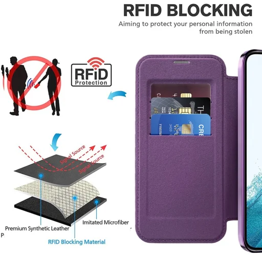  Techsuit - SmartMag Könyv Tok - Samsung Galaxy S22 5G - Lila tok - 4
