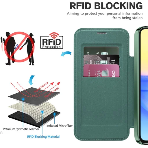  Techsuit - SmartMag könyvtok - Samsung Galaxy A15 4G / A15 5G - Zöld tok - 5