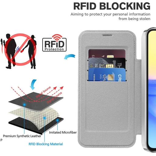  Techsuit - SmartMag könyvtok - Samsung Galaxy A15 4G / A15 5G - Szürke tok - 5