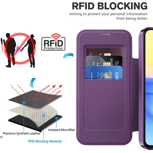  Techsuit - SmartMag Könyv Tok - Samsung Galaxy A15 4G / A15 5G - Lila tok - 5