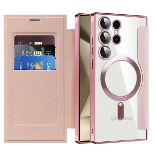 Techsuit - SmartMag Könyv Tok - Samsung Galaxy S24 Ultra - Rózsaszín tok - 1