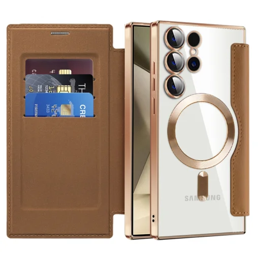  Techsuit - SmartMag könyvtok - Samsung Galaxy S24 Ultra - Barna tok - 1