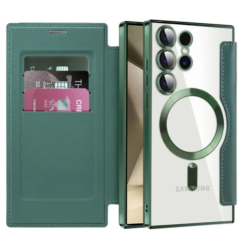  Techsuit - SmartMag könyvtok - Samsung Galaxy S24 Ultra - Zöld tok - 1