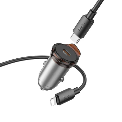 HOCO autós töltő Type C + kábel Type C - Lightning PD QC 30W NZ16 fém szürke - 5