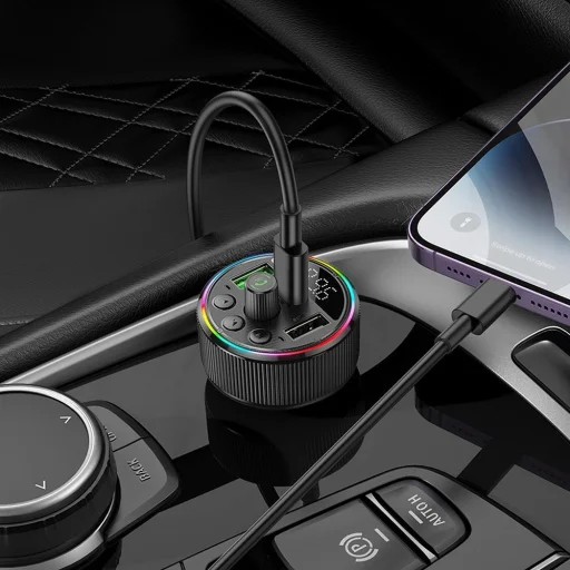 HOCO autós FM Bluetooth adó 2 x USB A + Type C PD QC3.0 30W E82 fekete - 7