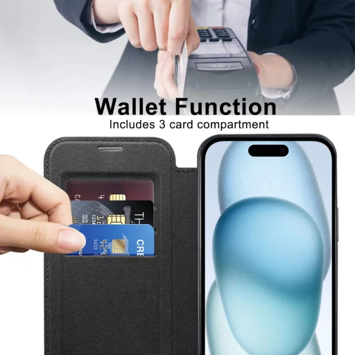  Techsuit - SmartMag könyvtok - iPhone 15 - Fekete tok - 5