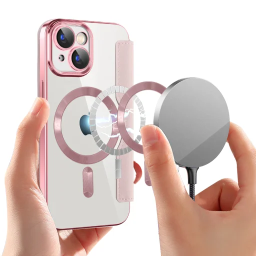  Techsuit - SmartMag Könyvtok - iPhone 15 - Rózsaszín tok - 6