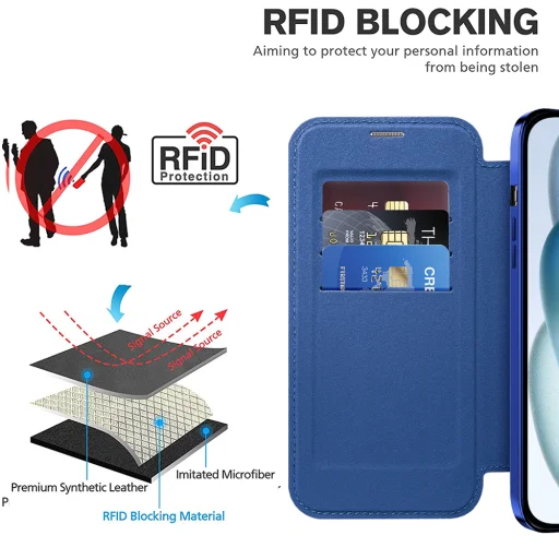  Techsuit - SmartMag Könyvtok - iPhone 15 - Kék tok - 4