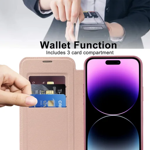  iPhone 14 Pro Max Rózsaszín Techsuit SmartMag könyvtok - 5