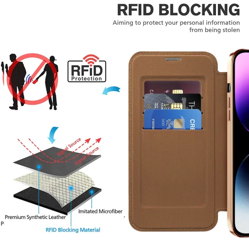  iPhone 14 Pro Max Barna Techsuit SmartMag könyvtok - 4