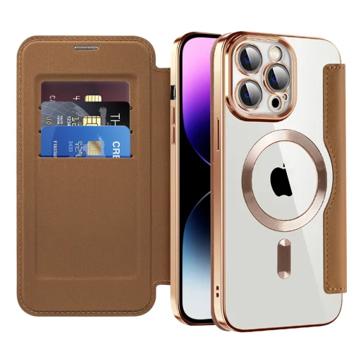  iPhone 14 Pro Max Barna Techsuit SmartMag könyvtok - 1