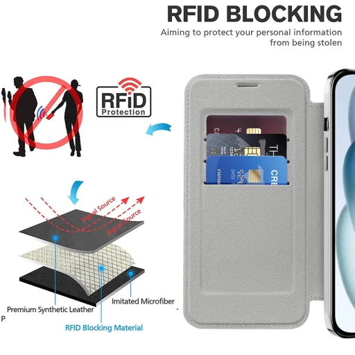  Techsuit - SmartMag könyvtok - iPhone 15 - Szürke tok - 4