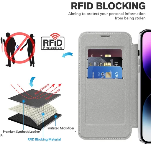  iPhone 14 Pro Max Szürke Techsuit - SmartMag Könyv Tok - 4