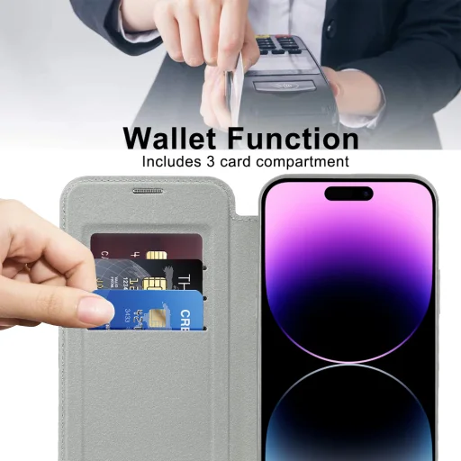  iPhone 14 Pro Max Szürke Techsuit - SmartMag Könyv Tok - 5