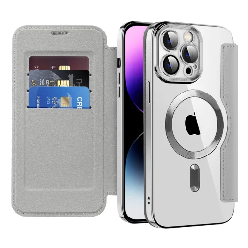  iPhone 14 Pro Max Szürke Techsuit - SmartMag Könyv Tok - 1