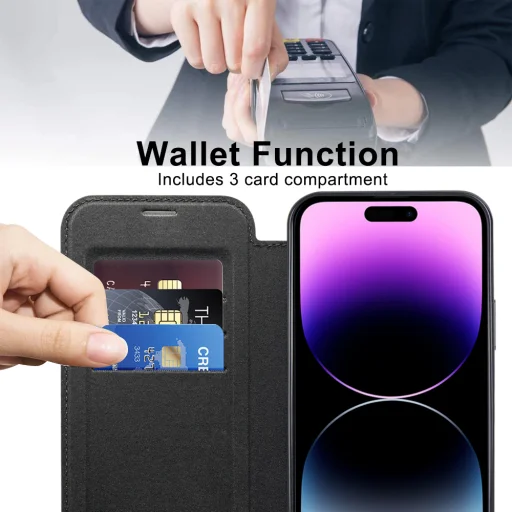  iPhone 14 Pro Max Fekete Techsuit SmartMag könyvtok - 5