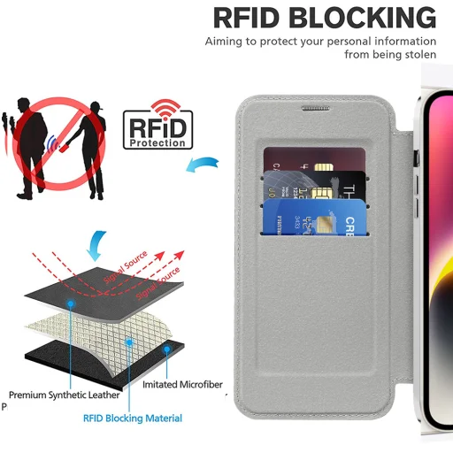  iPhone 14 Szürke Techsuit SmartMag könyvtok - 4