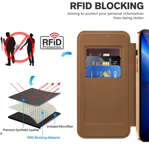  iPhone 13 Pro Barna Techsuit - SmartMag Könyv Tok - 4